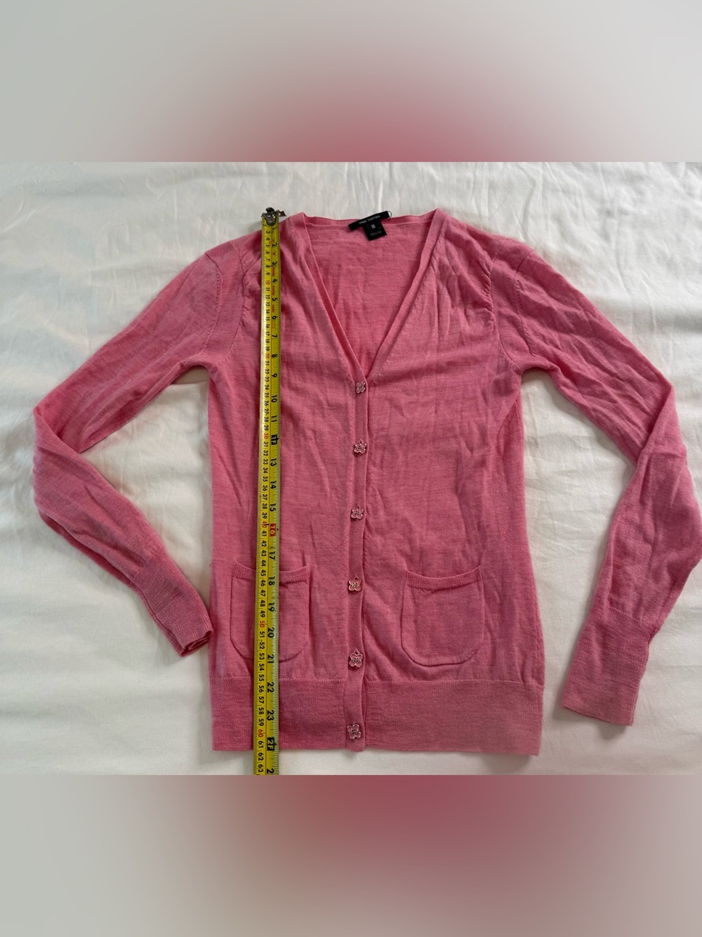 Pink Tartan 100% Merino Wool Bubblegum Pink Floral Button Cardigan XS - Picture 10 of 13
